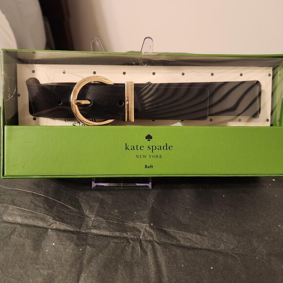 Kate Spade Black Leather Belt with Gold Tone Accents NWT